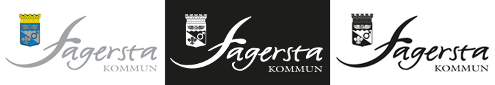 Fagersta kommuns logotyper i tre olika versioner. En i färg, en i vitt och en i svart.